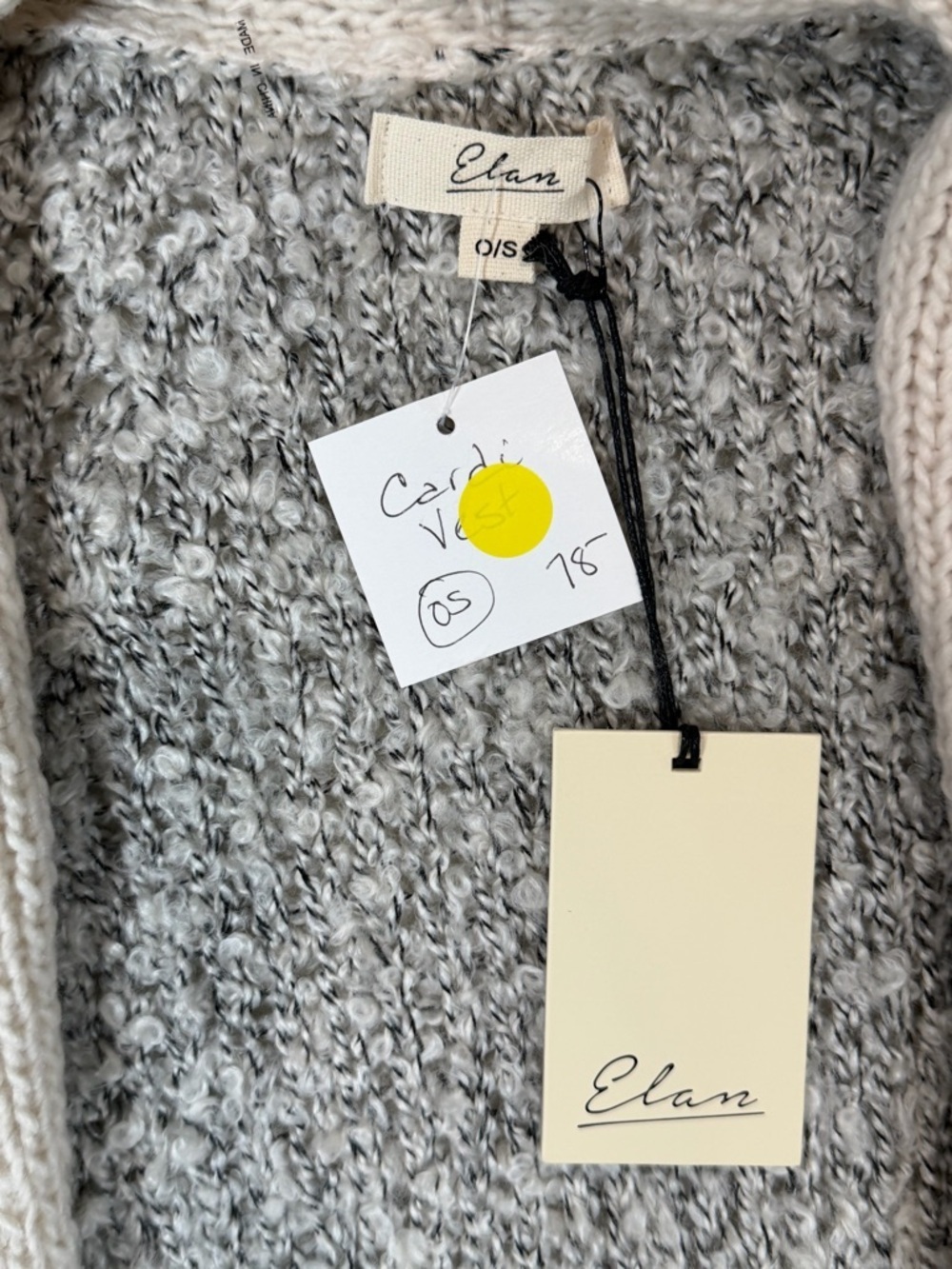 NWT One Size Elan Cream Open-Front Short-Sleeve Knit Cardigan Gray Knit Back - Picture 3 of 8